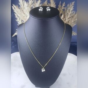 Delicate Gold Plated Pearl Drop Necklace and Earrings Set